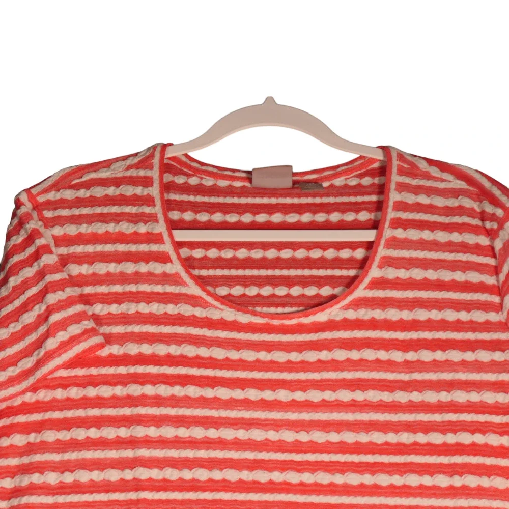 Chicos Knit Top Womens 3 or XL Orange White Ribbon Stretch Short Sleeve - Picture 2 of 11